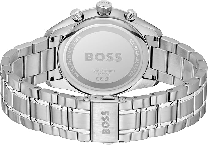 BOSS Chronograph Quartz Watch with Calendar for Men Grand Prix 44 Collection with Stainless Steel Bracelet or Leather Strap
